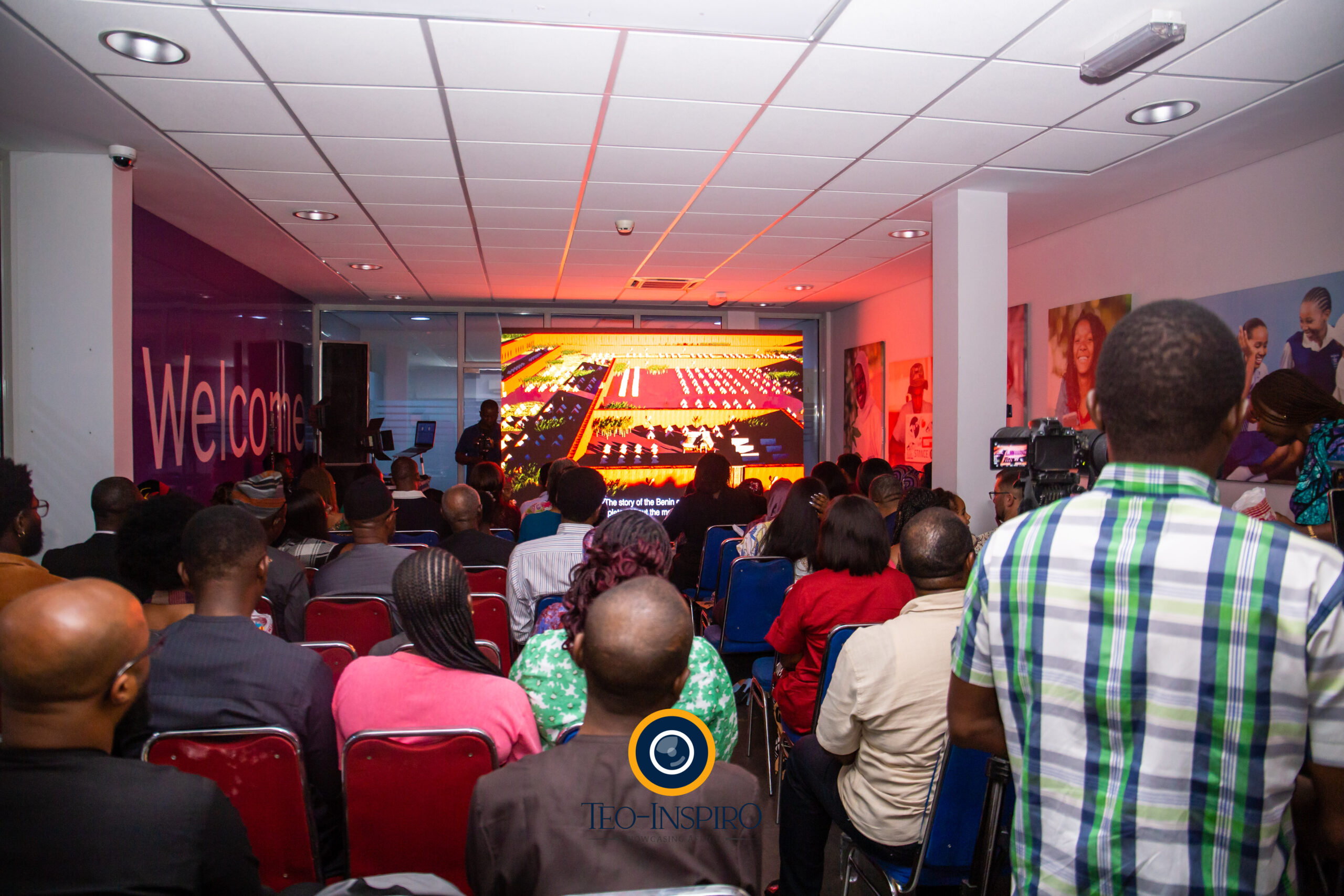 A dimmed room filled with people ready to watch Battle of Blood documentary